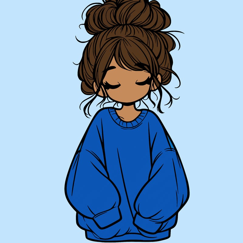 girl with baggy sweatshirt and messy bun