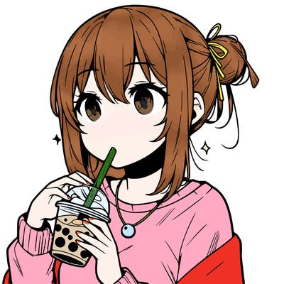 manga character drinking boba