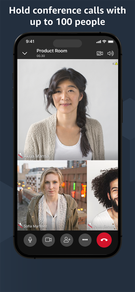 AWS Wickr mobile app showing a group video conference call