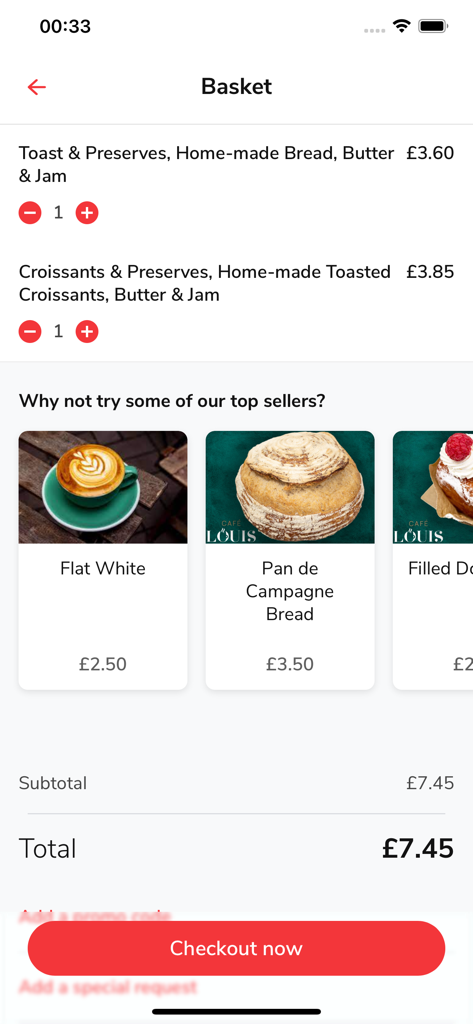 Hungry Monkey Gibraltar - Shopping basket in the Hungry Monkey Gibraltar app featuring breakfast items and a checkout button