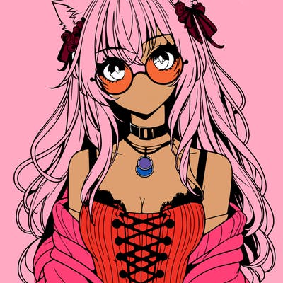anime girl realistic with hot glasses and cat ears