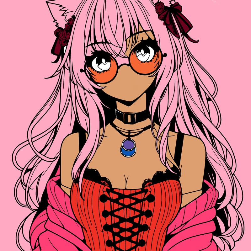 anime girl realistic with hot glasses and cat ears