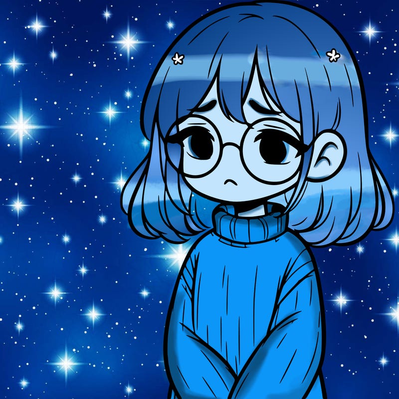 sad girl with glasses in a sweater