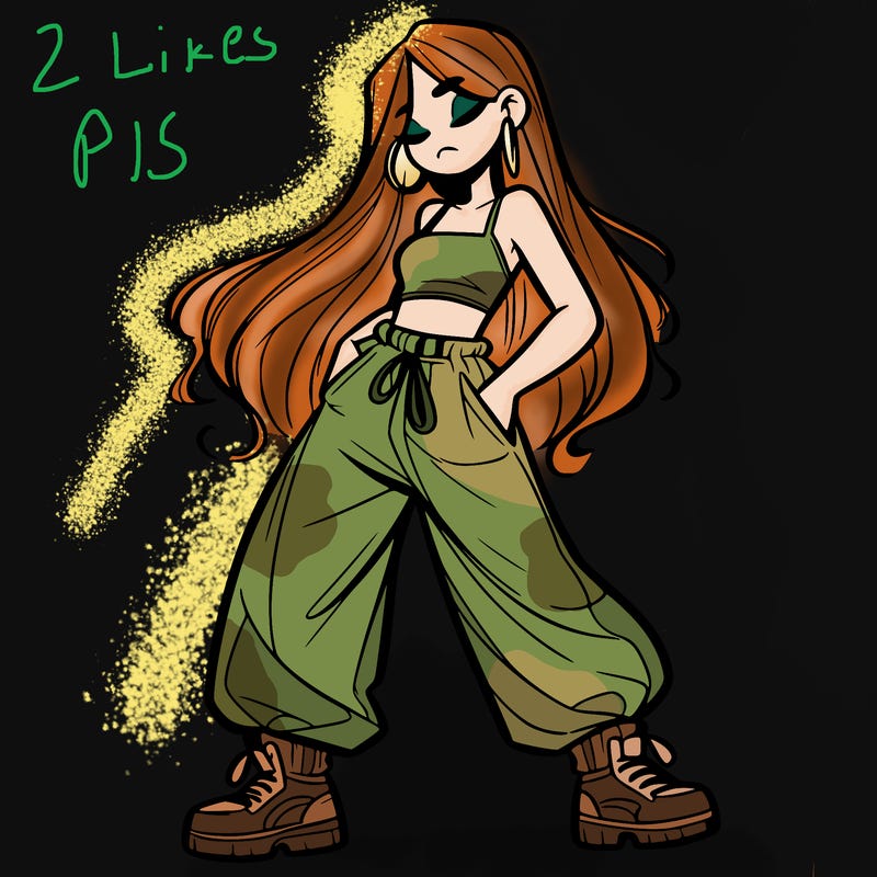 girl in baggy pants crop top and long hair
