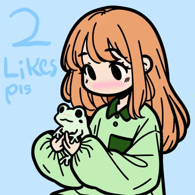 girl with long hair and a oversized shirt. and she is holding a frog