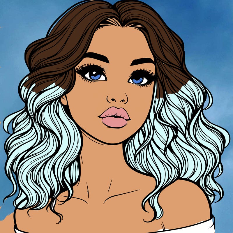 realistic girl with wavy hair and lips