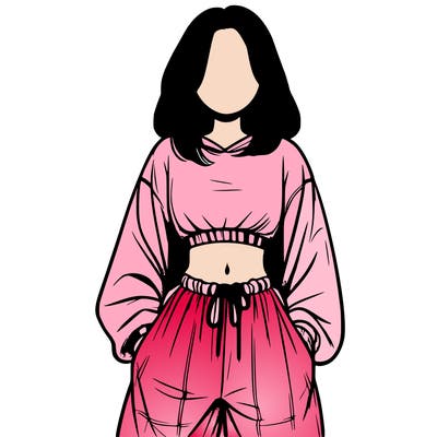 realistic girl faceless with baggy pants and a crop top