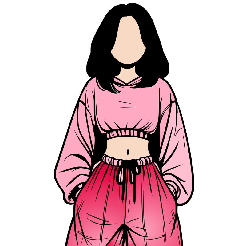 realistic girl faceless with baggy pants and a crop top