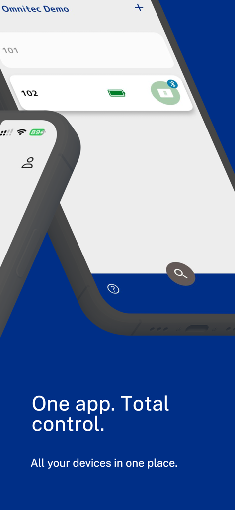 ExoSafe - Interfaz de la aplicación móvil ExoSafe que muestra una lista de cajas fuertes inteligentes gestionadas con estado de la batería e indicadores de conectividad Bluetooth