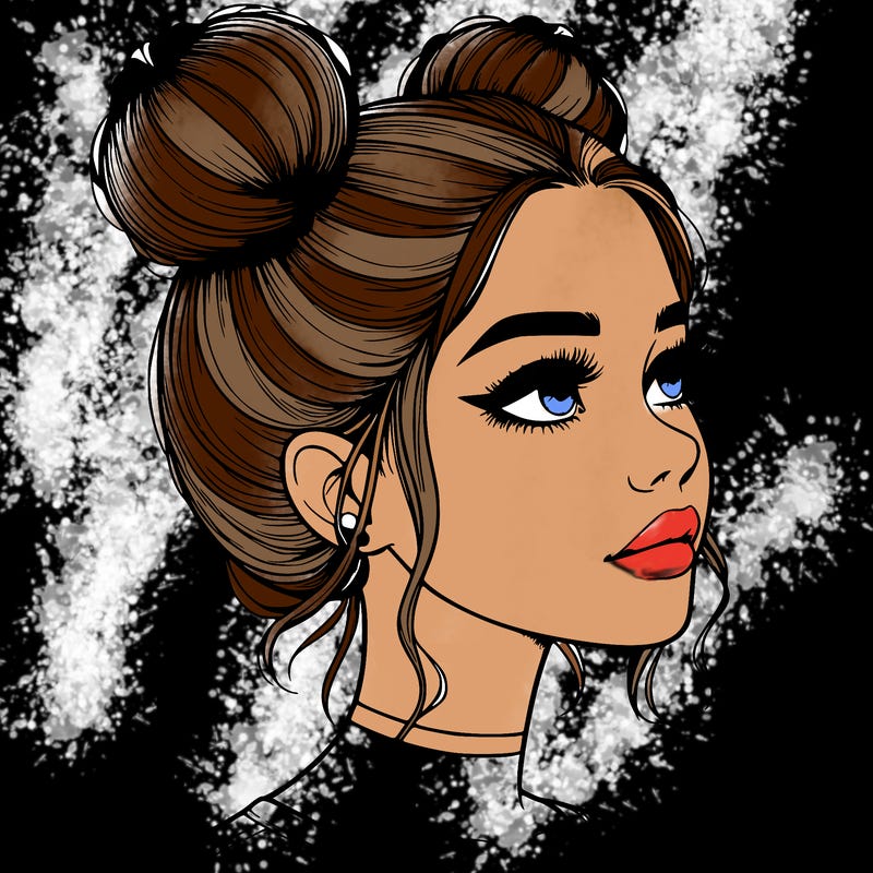 realistic girl with buns on the top of her head