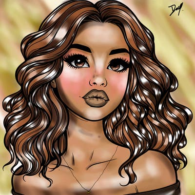realistic girl with wavy hair and lips