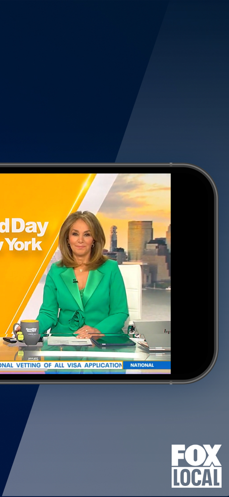 A smartphone screen displaying a live news broadcast from the FOX LOCAL app