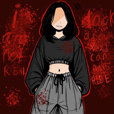 realistic girl faceless with baggy pants and a crop top