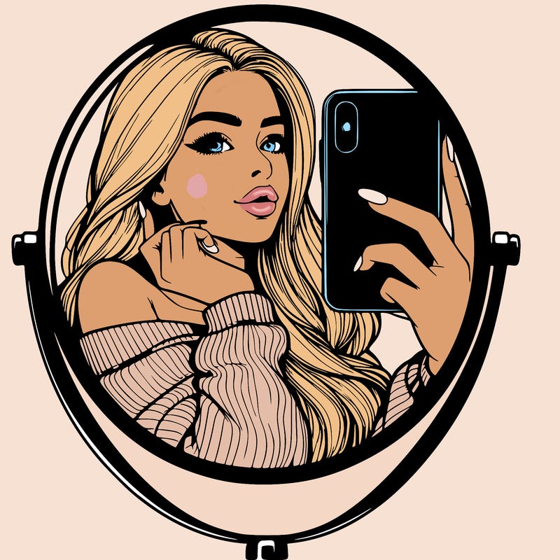 realistic girl taking mirror selfie beautiful