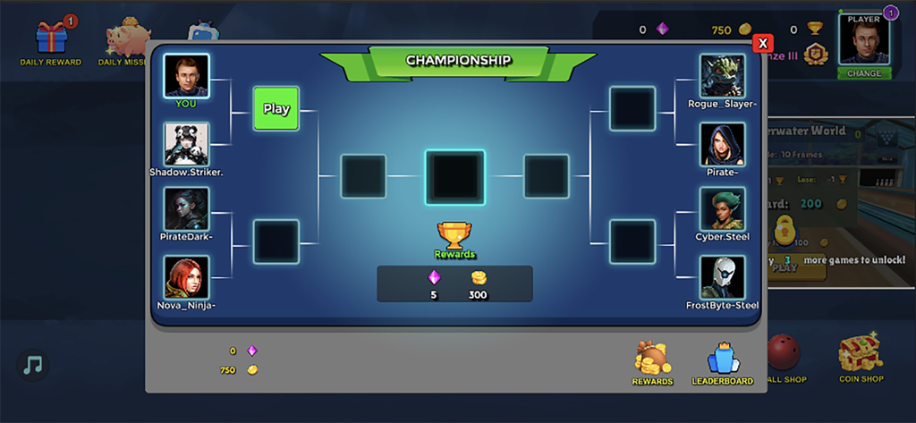 3D Bowling - My Bowling Games - Schermata del tabellone del torneo del campionato del gioco di bowling