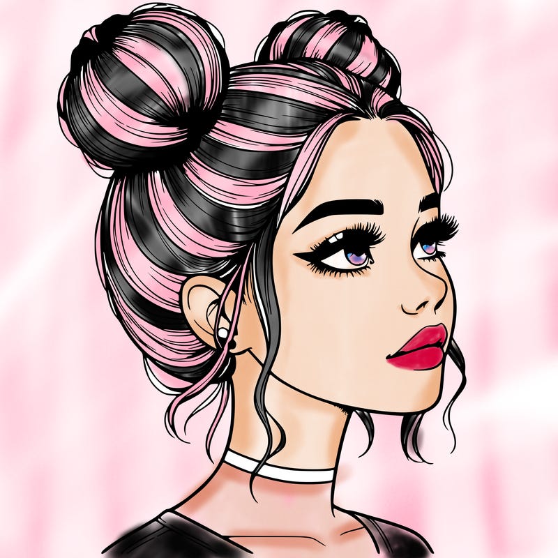 realistic girl with buns on the top of her head