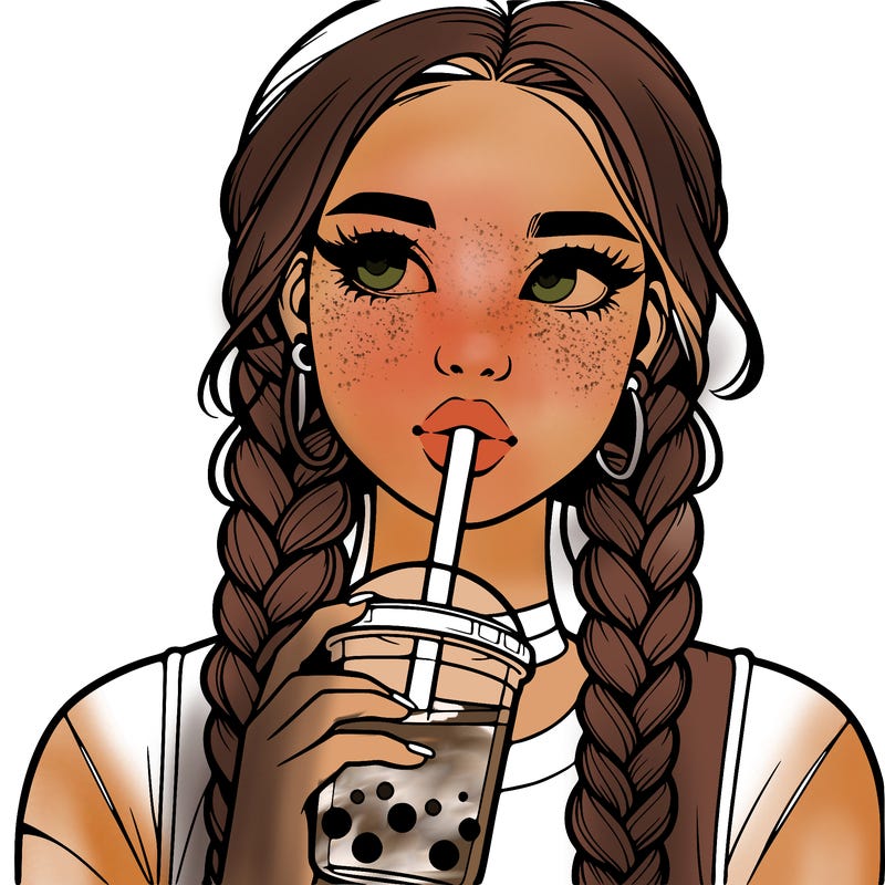 realistic girl with braided hair drinking boba
