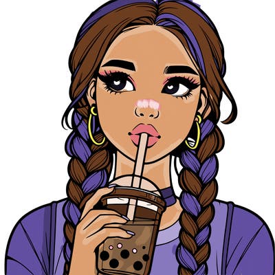 realistic girl with braided hair drinking boba
