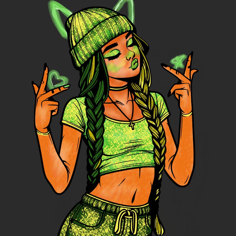 realistic teenage girl with braids and a beanie and crop top doing 🫶🏼