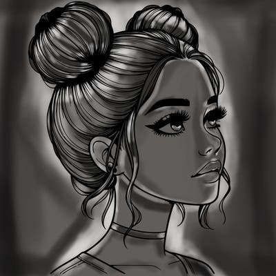 realistic girl with buns on the top of her head