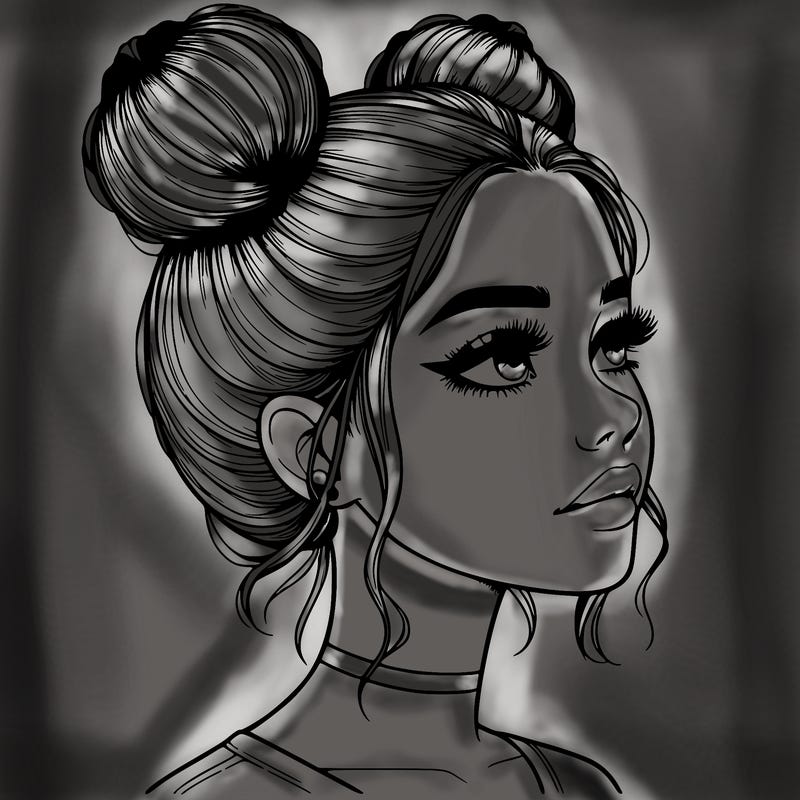 realistic girl with buns on the top of her head
