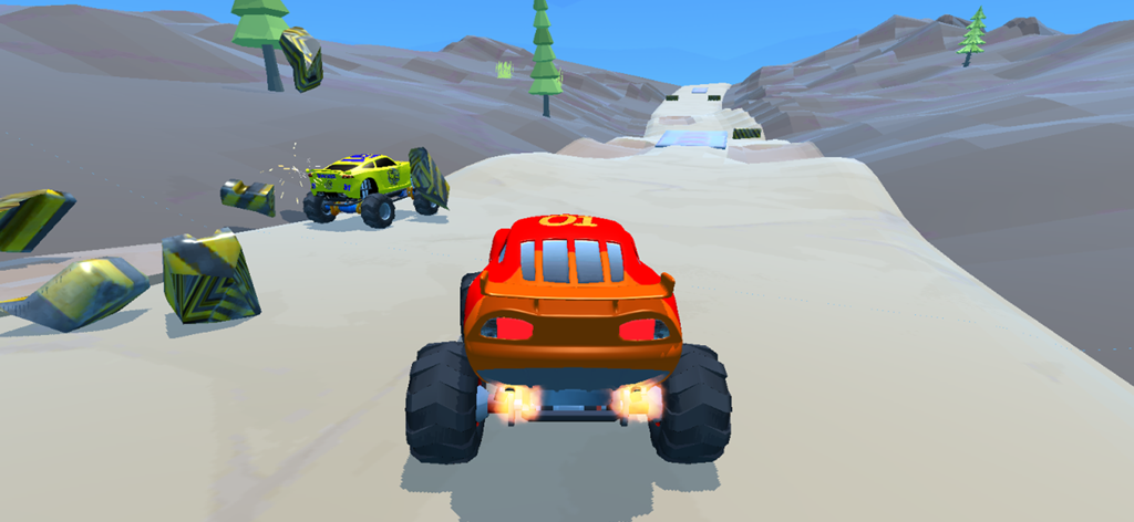 Super Monster Truck Racing - Red supercar monster truck racing on a desert track with 3D graphics