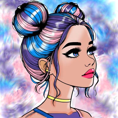 realistic girl with buns on the top of her head