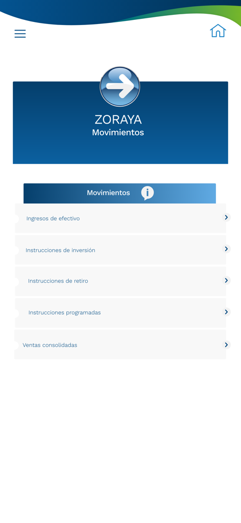 cetesdirecto - Cetesdirecto mobile app screen showing the movements menu with options for cash inflows and investment instructions.