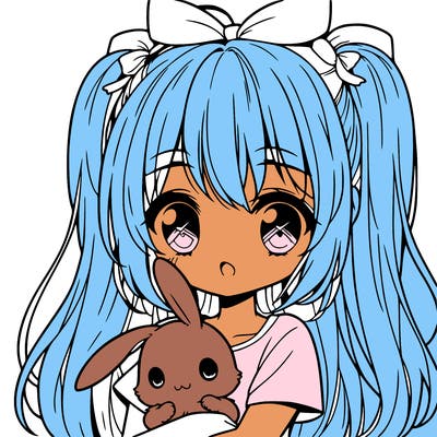 cute manga girl holding a bunny