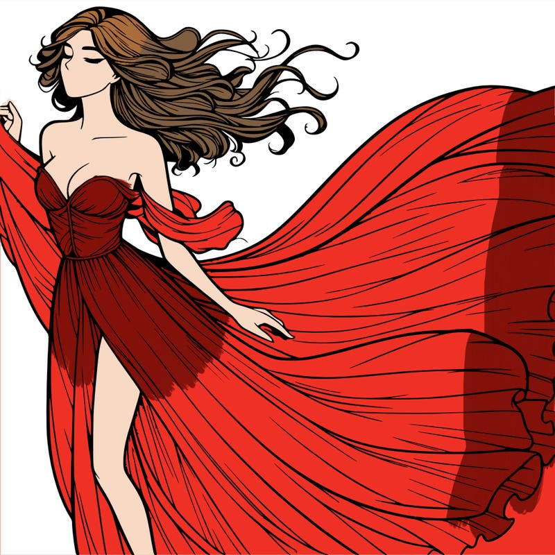 realistic woman in dress flowing the the wind