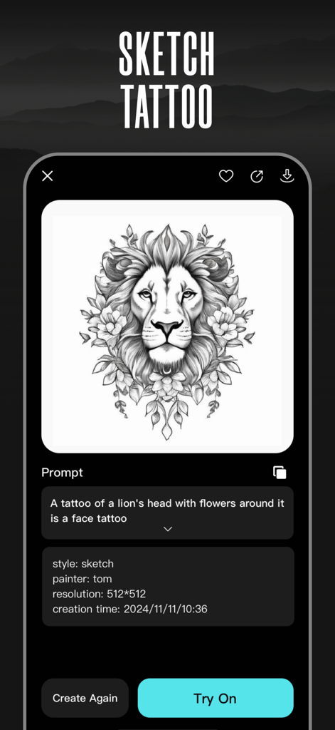AI generated lion and flower sketch tattoo design