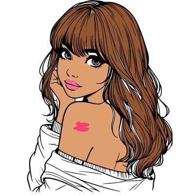 realistic girl with bangs looking over her shoulder