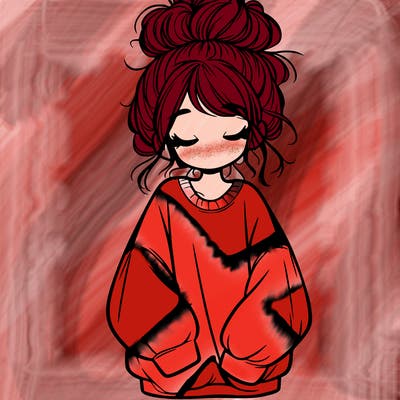girl with baggy sweatshirt and messy bun