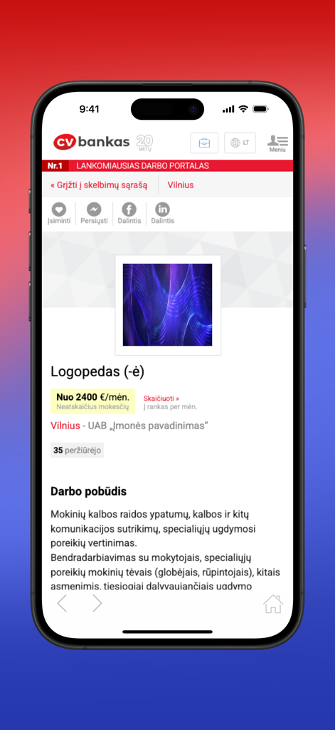 CVbankas.lt - Oferta de empleo para logopeda en Vilna en la aplicación CVbankas