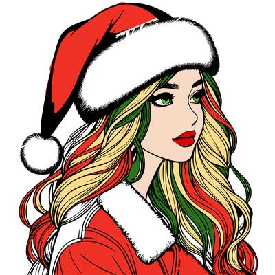 realistic girl in santa hat