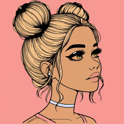 realistic girl with buns on the top of her head