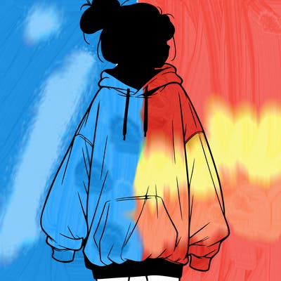 realistic girl with a oversized sweatshirt on and a bun