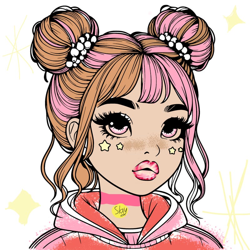 realistic girl with space buns