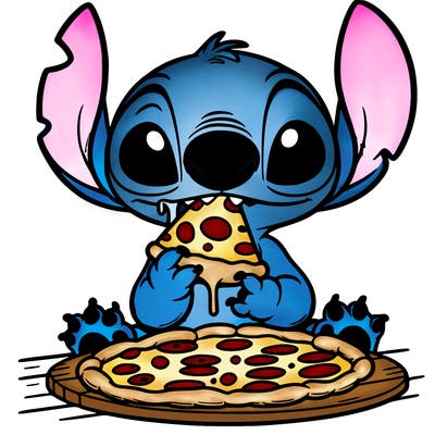 stich eating pizza
