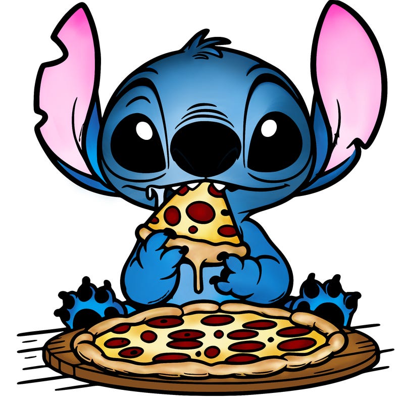 stich eating pizza