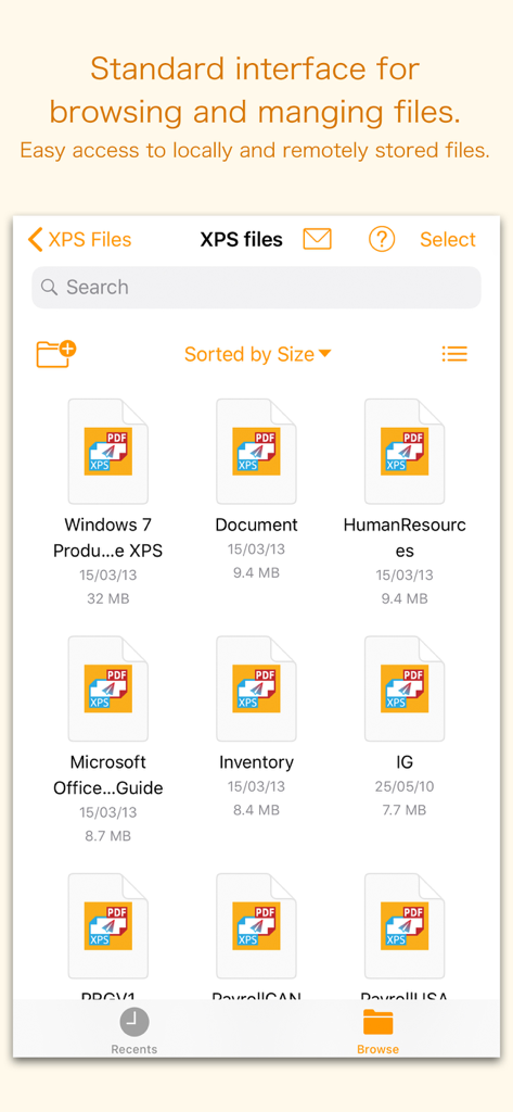 XPS-to-PDF - XPS から PDF へのファイル管理インターフェース。変換用のドキュメントリストが表示されます。