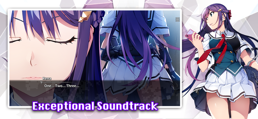 Grisaia Phantom Trigger Vol.1 - Captura de pantalla de Grisaia Phantom Trigger Vol 1 con la personaje Rena y el texto Banda Sonora Excepcional