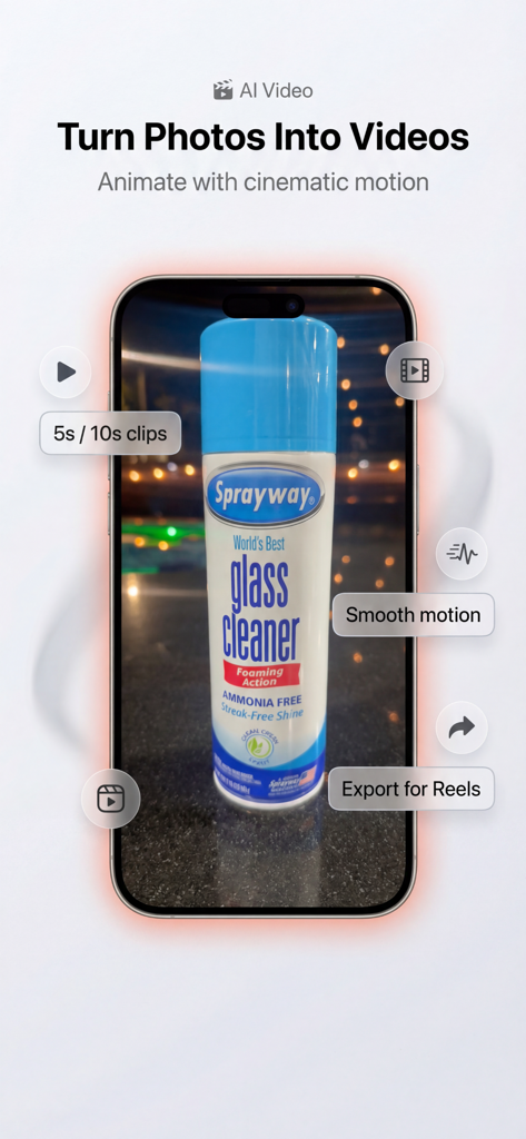 Mirage AI: Photo Editor - Interface do aplicativo Mirage AI mostrando como transformar uma foto estática em um vídeo cinematográfico para Reels de mídia social