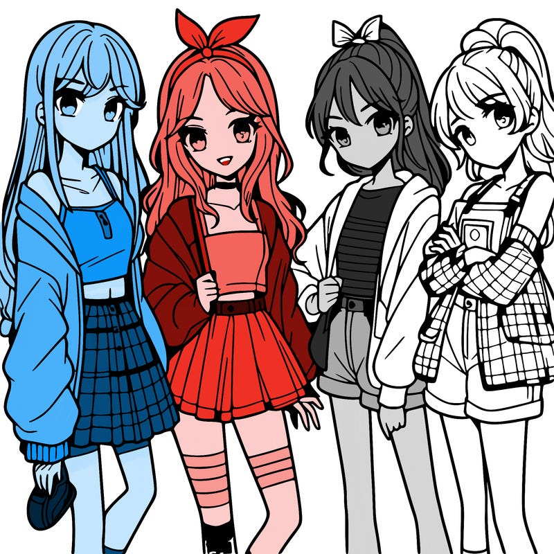 teen manga girls group of 4