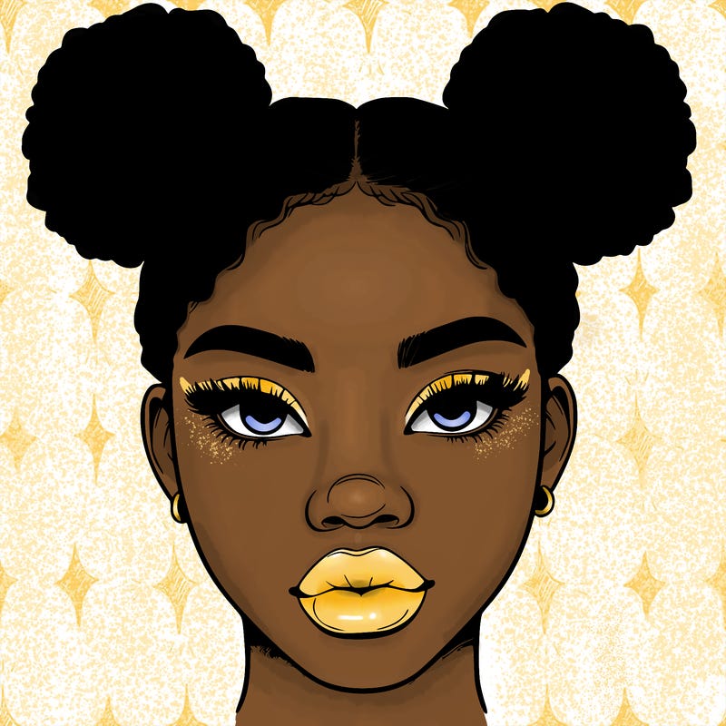 realistic black woman with two buns