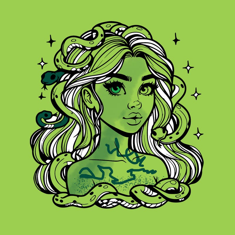 realistic girl with snakes as hair