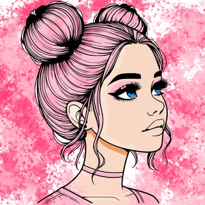 realistic girl with buns on the top of her head