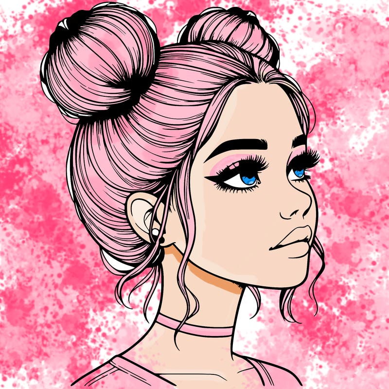 realistic girl with buns on the top of her head