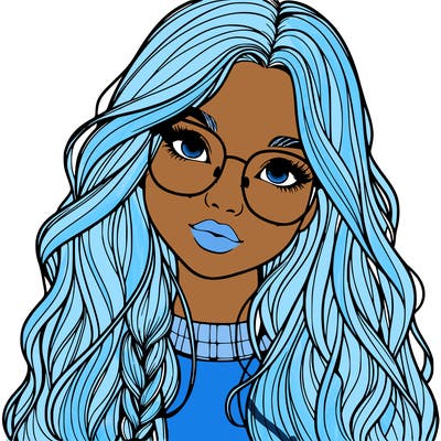 girl with long hair and freckles and glasses realistic
