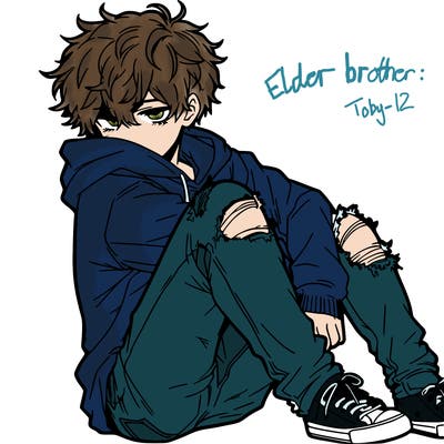 a male hoddie ripped jeans messy hair anime